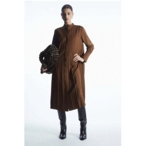 COS Pleated Wool Blend Midi Shirt Dress Brown EUR 34/US 2